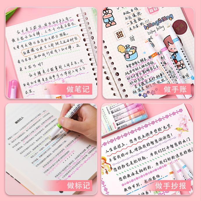 6 stücke Linienförmiger Textmarker Roller Tip Curve Liner Marker Stifte Graffiti Stift Kawaii Koreanische Schreibwaren Schule Bürobedarf