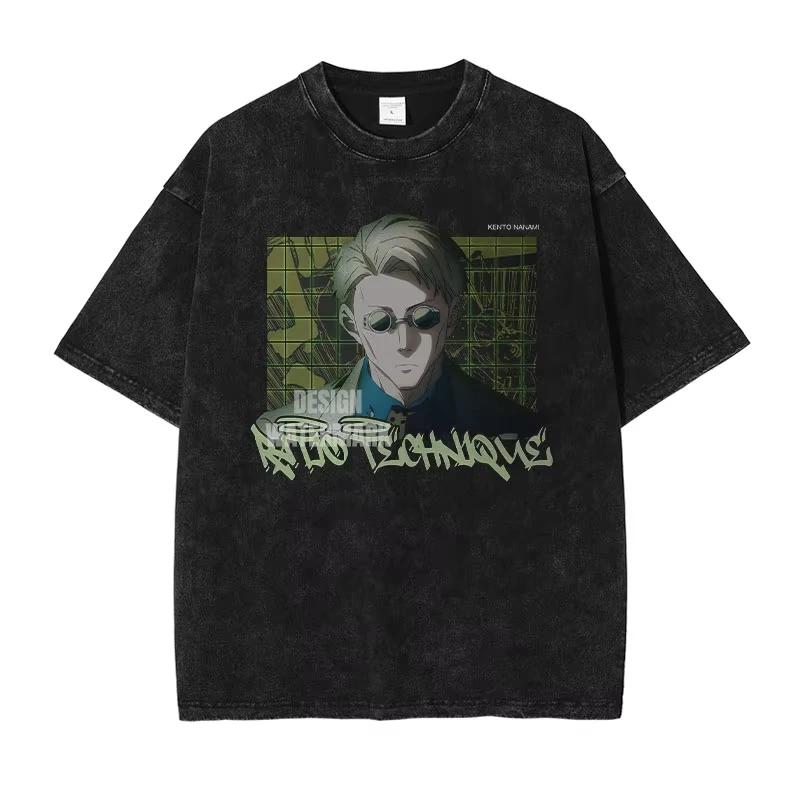 2026 summer Jujutsu Kaisen Gojo Satoru Washed T-shirt Anime Harajuku Streetwear Oversized Tee Y2K Retro Otaku Tops