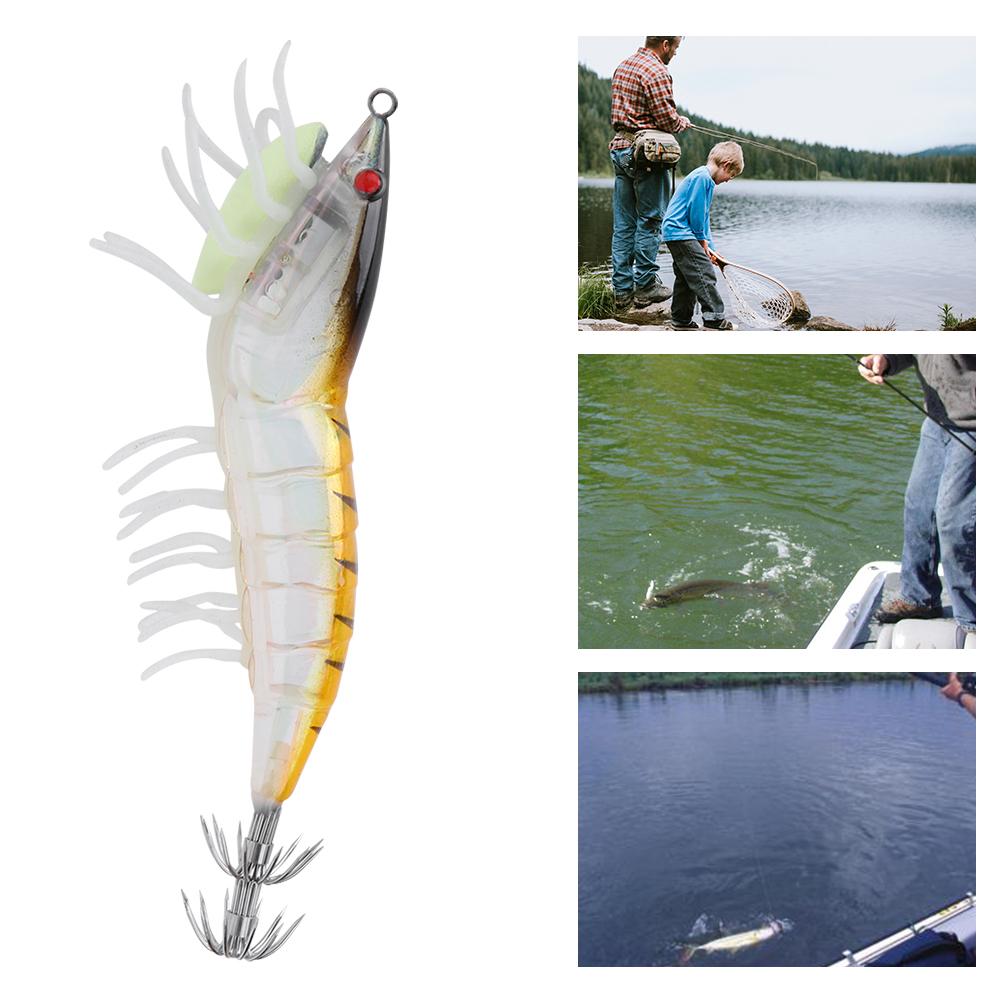 3.5g Luminous Squid Jigs Artificial Shrimp Fishing Lures with 2 Layer Hooks Fish Tackle Accessories001#