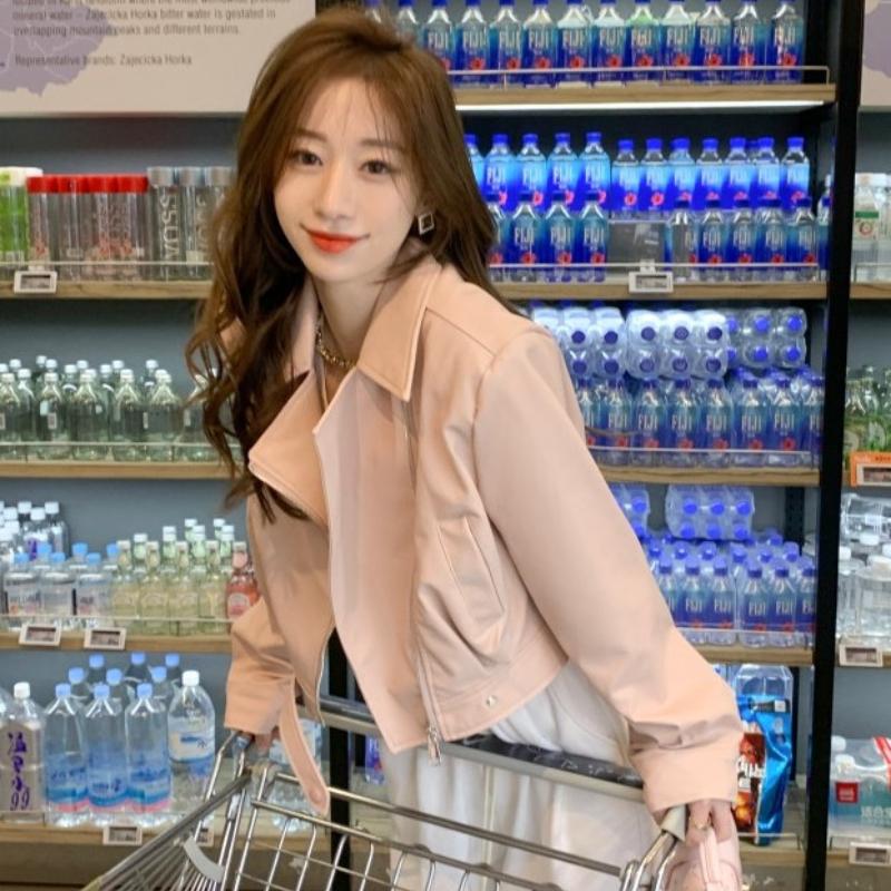 High-grade American Short Jacket Leather Jacket Spring Jacket Small Early Autumn Simple Motorcycle Clothing Fashion Trend Port Wind Jacket