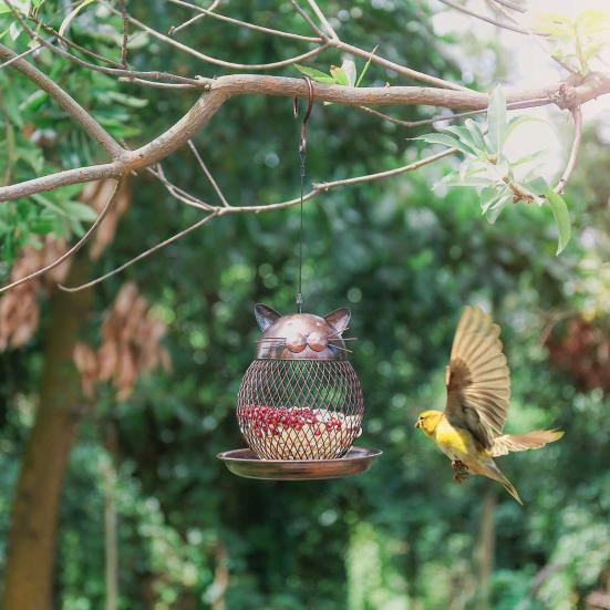 Wild Bird Feeder Vintage Cat Style with Baffle Easy Fill Spacious Standing Space