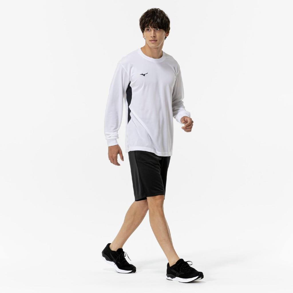 Mizuno NaviDry Long Sleeve with and Size M T-Shirt U-Neck, Moisture-Wicking Quick-Drying Innerwear, Men's, White/Black, (32MAC197)