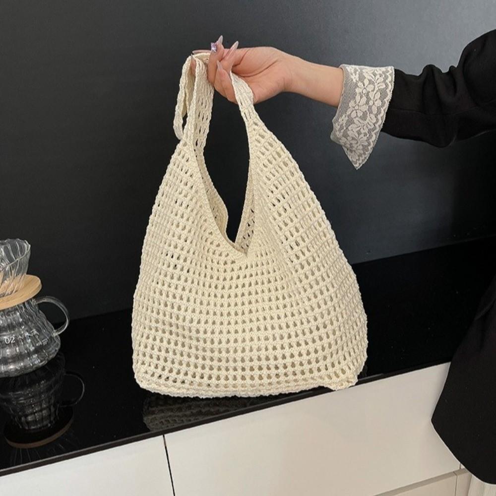 Bohemian Style Knitted Shoulder Bag Large Capacity Woven Handbag Crochet Mesh Tote Bag  Shopping