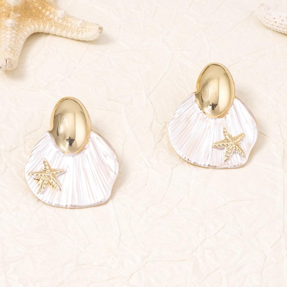 Stainless Steel Shell Earrings Studs Chic Starfish Earrings Trendy Ocean Style Ear Studs Holiday