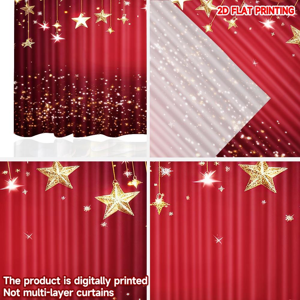 2D flat printing 2pcs Fashionable Christmas Curtains Christmas Golden Stars Glow Digital Printed Polyester Drapes Durable Family