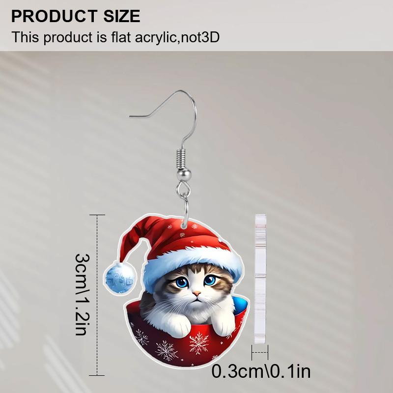 2D Flat Retro Christmas Women's Acrylic Dangle Earrings, Cat Earrings, Christmas Party Jewelry Gift