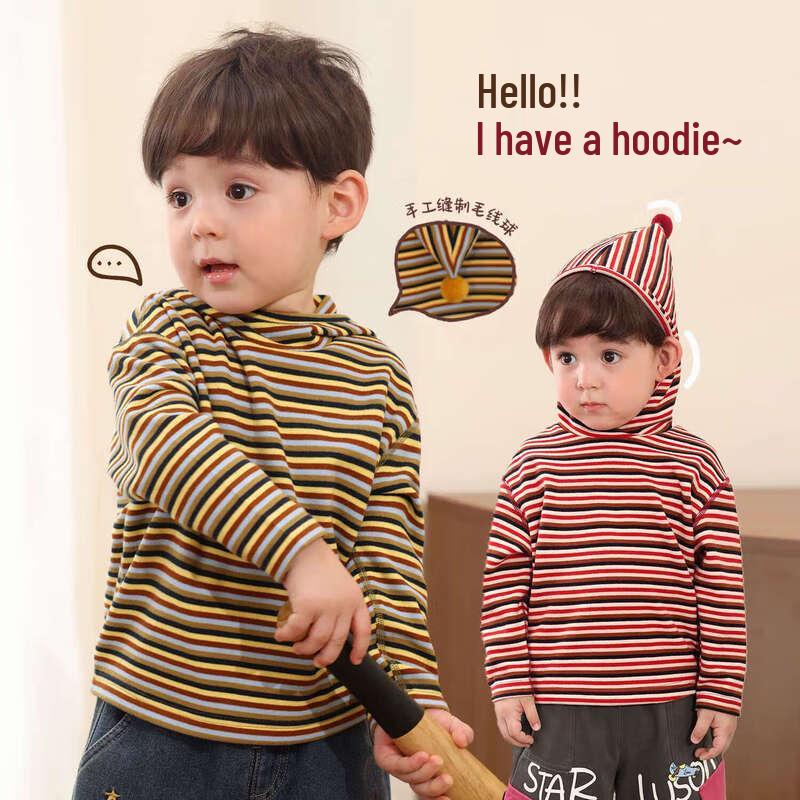 LUSON Little O-Dad Baby Boy Retro Striped Hooded Thermal T-Shirt Sweater 80