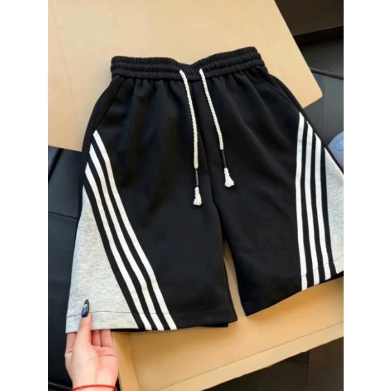 Mens American Style Three Stripe Loose Casual Summer Sports Sweat Shorts M чёрный