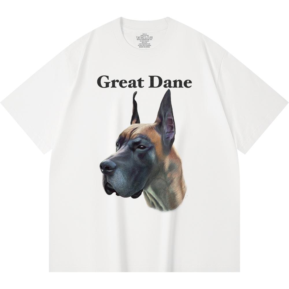 230GSM 100% Cotton T-Shirt Great Dane Print Tees Funny Harajuku Style Combed Cotton Tshirt