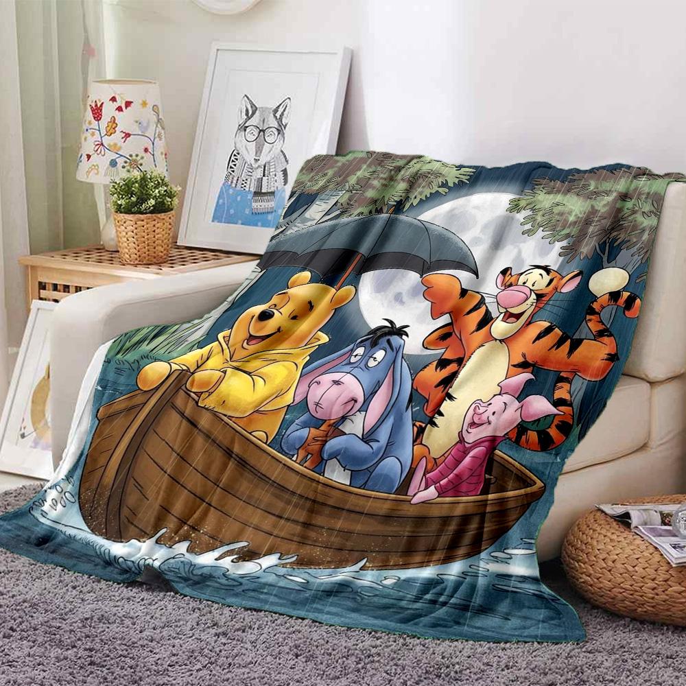 Winnie Pooh Adventure Flannel Blanket Super Soft Warm Cozy Blanket For Sofa Bed Office Travel Allseason Home Decor Gift