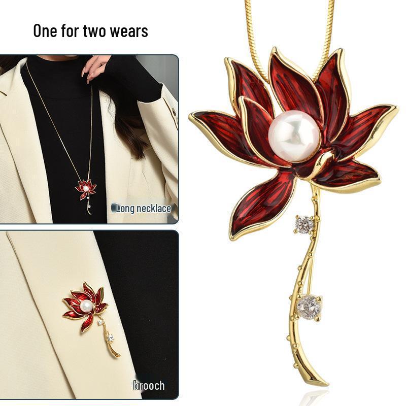 

Элегантное универсальное осенне-зимнее колье и брошь «Лотос» с пресноводным жемчугом