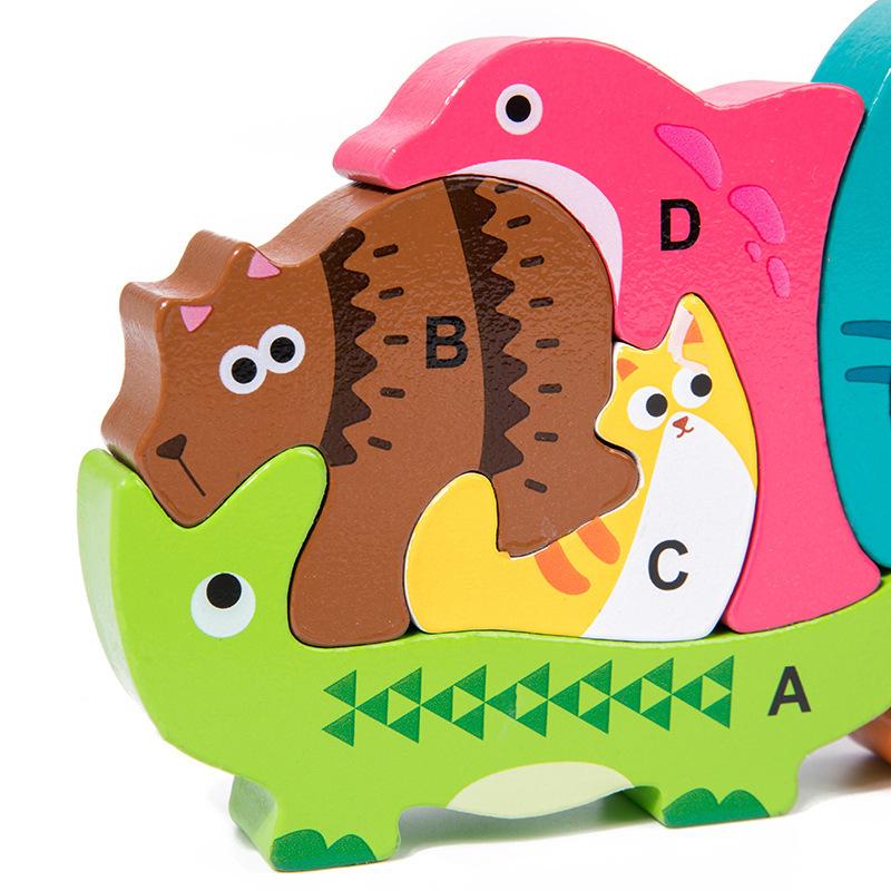 Zvířecí dřevěná skládačka Montessori dětské kreslené 3D puzzle hry Vzdělávací hračky pro děti v raném věku