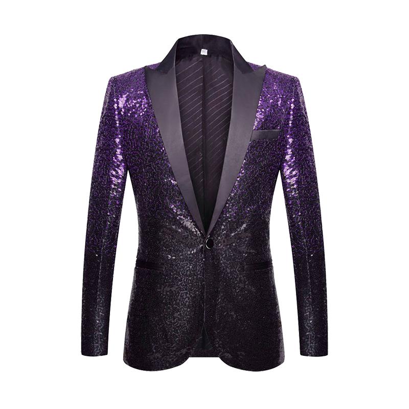 PYJTRL Herrenmode, allmähliche Farbänderung, glänzende Pailletten, Anzugjacke, Verschlusskragen, Blazer