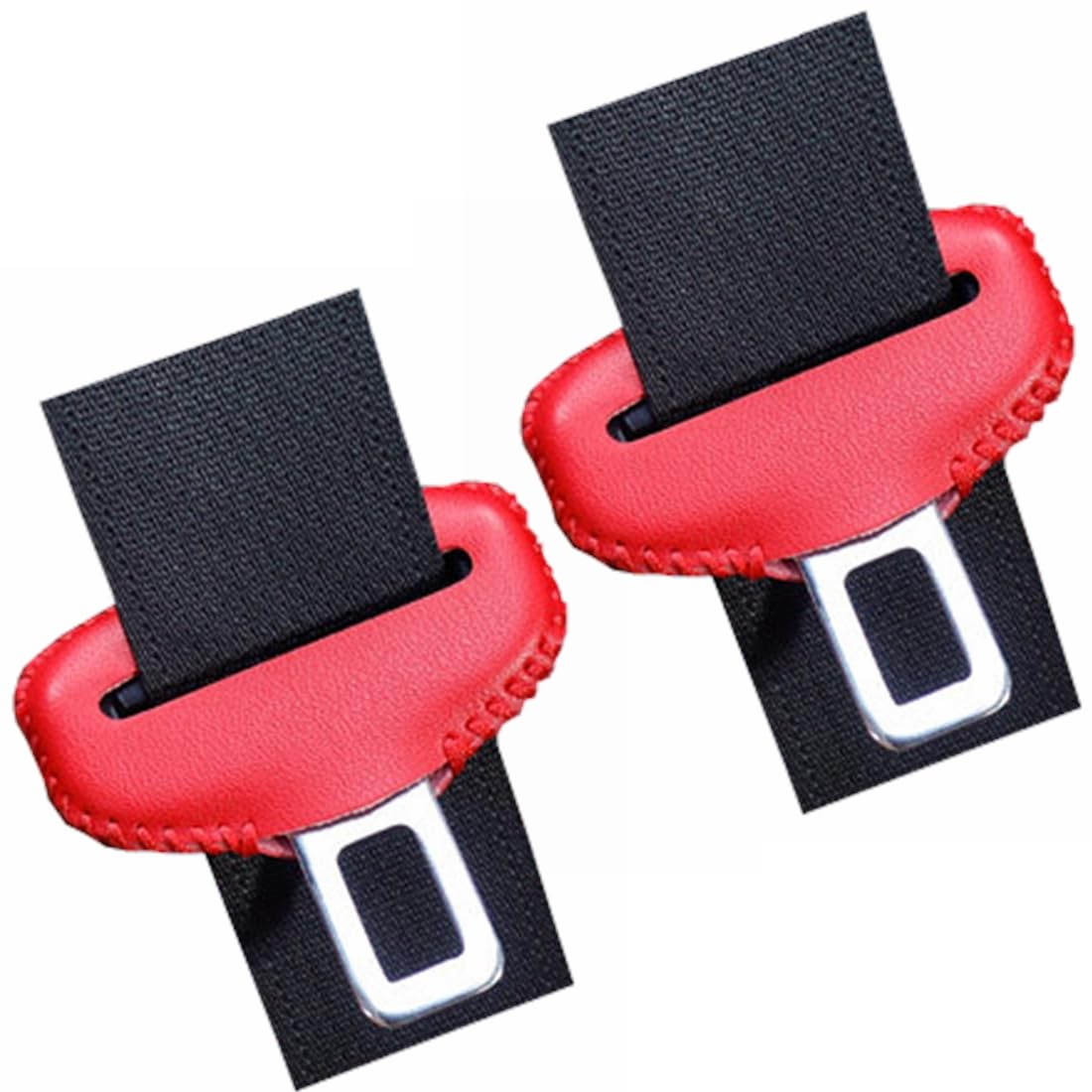 

Seat Belt Cover Buckle Cover Set of 2 Anti Scratch Noise PU Leather Protector Dress Up Car Interior (Red)