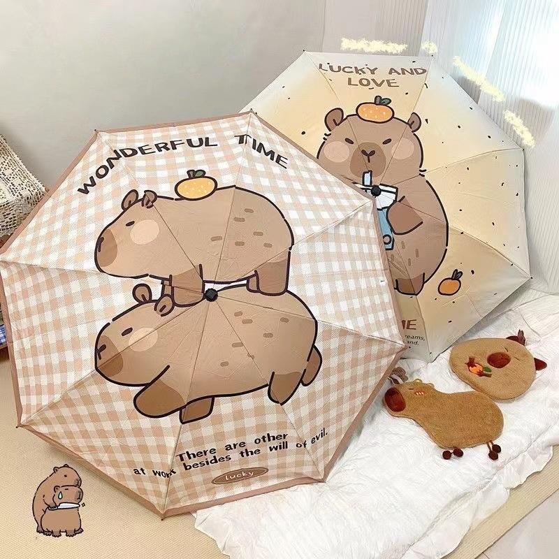 

Капибара полностью автоматический черный резиновый зонт от дождя и солнца, складной и усиленный студенческий зонт, цельный зонт с волосами 8K зелёный