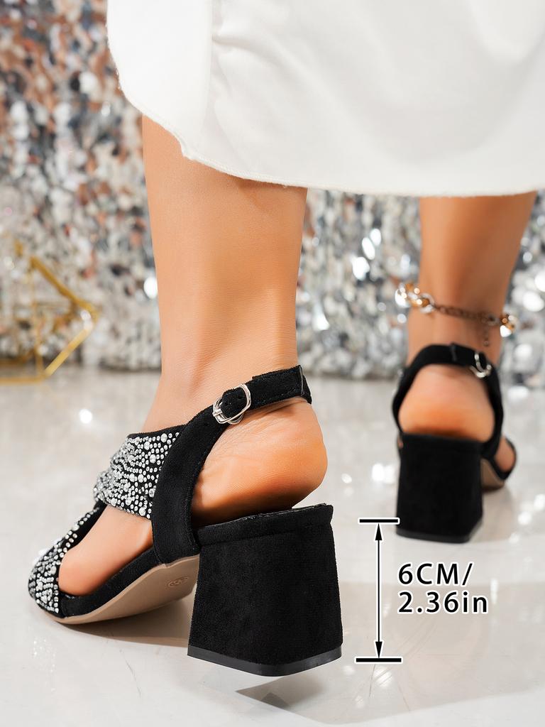 Crystal Women Heeled Sandals Woman High Heels Shoes Slingback 2025 Trend Shallow Dress Chunky Pumps Summer Zapatillas Plus Size