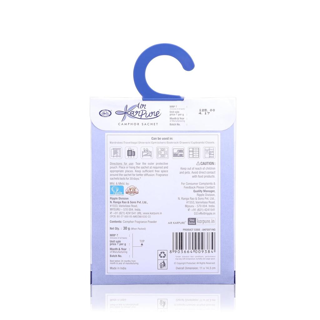 Cycle Pure Karpure Camphor Sachet Pack of 3 Air Freshener for Home Wardrobe Office Car 30 Days