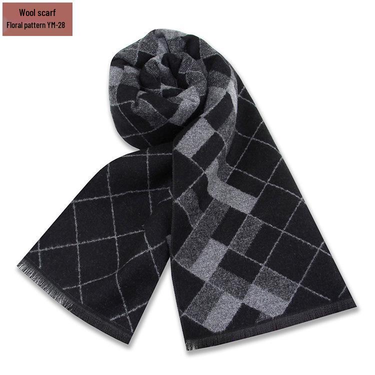 Męski szalik zimowy w czystą szarość w kratę, mieszanka wełny - gruby i ciepły