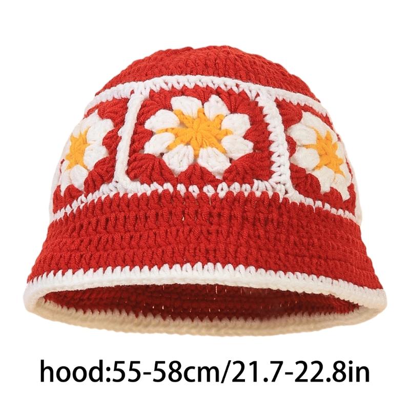 Elegant Bucket Hat Floral Granny-square Crochet Hat Holiday Decors Vacation Hat Western Cloch Style for Schoolgirls