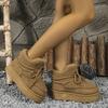 Women's Winter Plush Furry Collar & Cuff Short Boots - Beige Round-Toe Lace-Up Snow Boots with TPR Sole, Warm Cozy Traction Tires for Ice & Snow