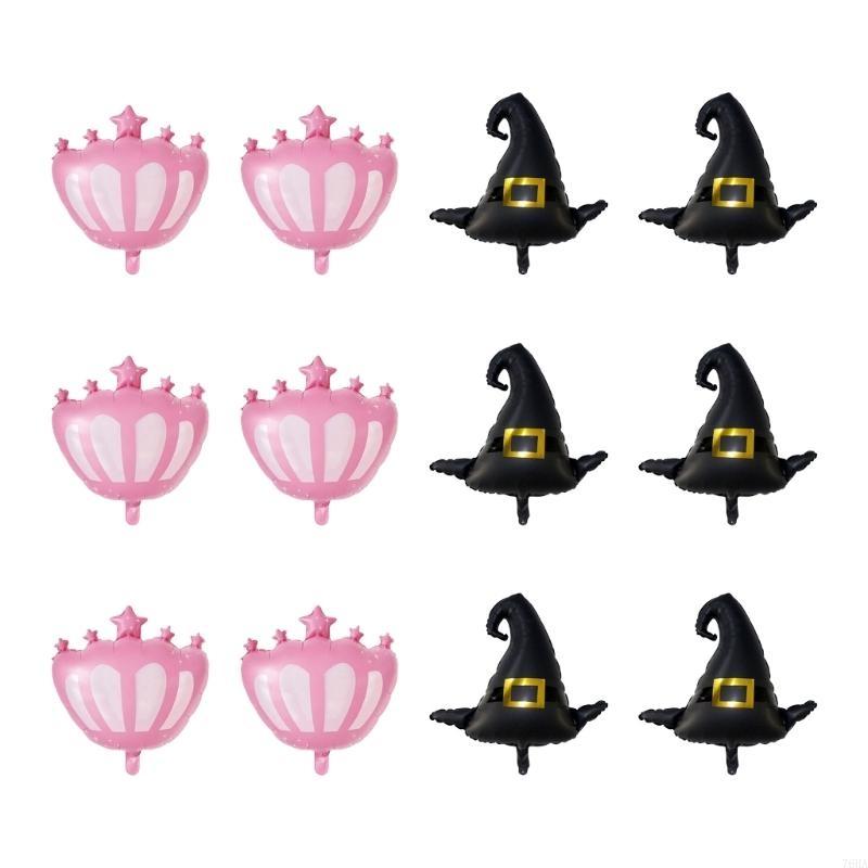 12Pcs Wicked Birthday Party Supplies with Black Witch Hat Balloons and Pink Princess Crown Balloons for Festival Decors