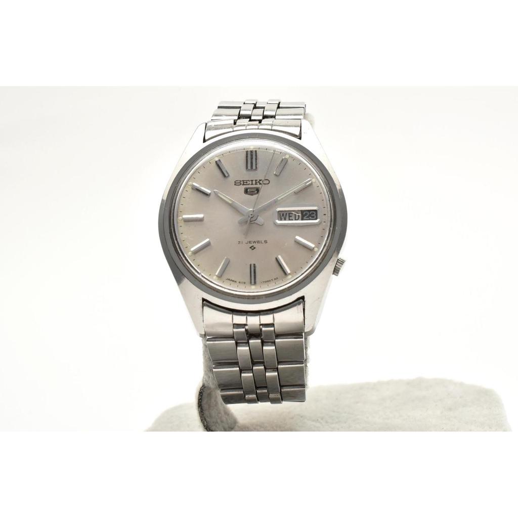 Used Good Condition SEIKO Seiko 5 6119-7000 Automatic Winding 21 Jewels Day Date Silver Dial Stainless Steel Vintage 1970's Unisex Watch Working Item