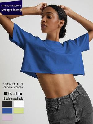 Dámský letní bavlněný crop top s krátkým rukávem a kulatým výstřihem - Americký Spicy Girl