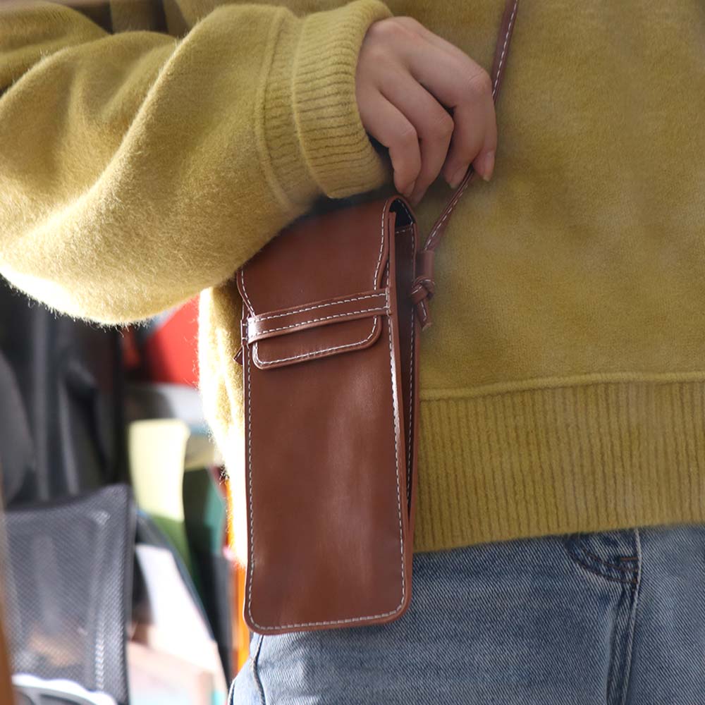 Handmade Glasses Storage Bag Hanging Shoulder Glasses Protector Case PU Leather Glasses Bag  Pouch