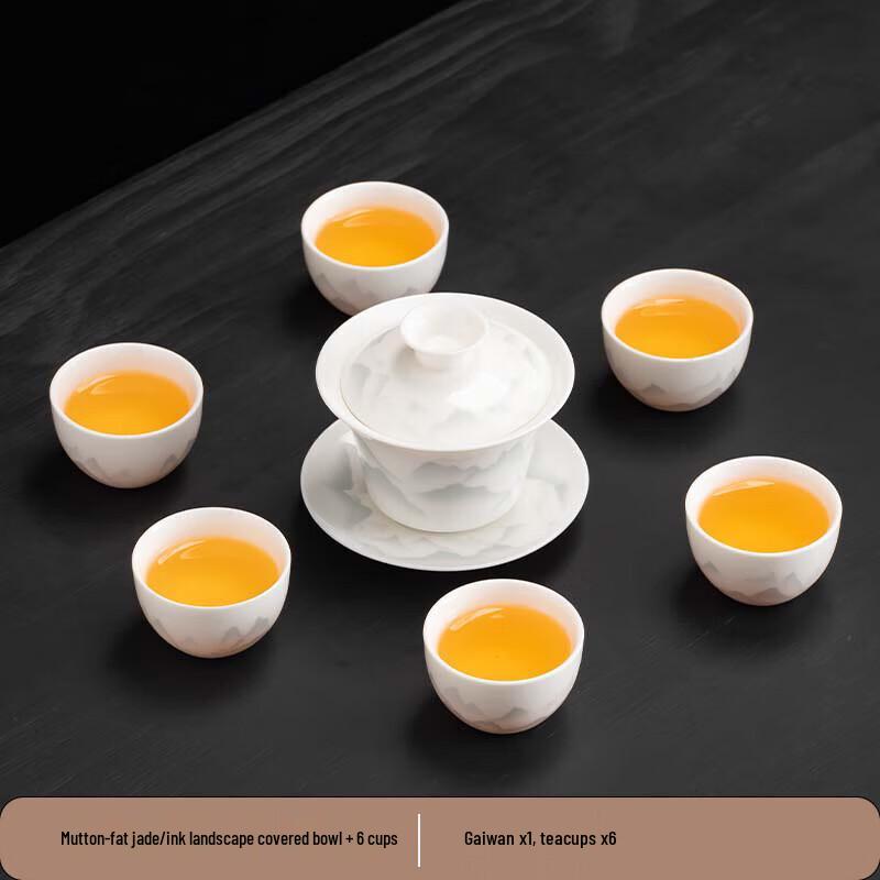 Ink Wash Landscape Suet Jade Ceramic Tea Set