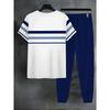 Men's Summer Striped Print Refreshing Breathable Round Neck T-shirt Pants Set Outdoor Casual Wear