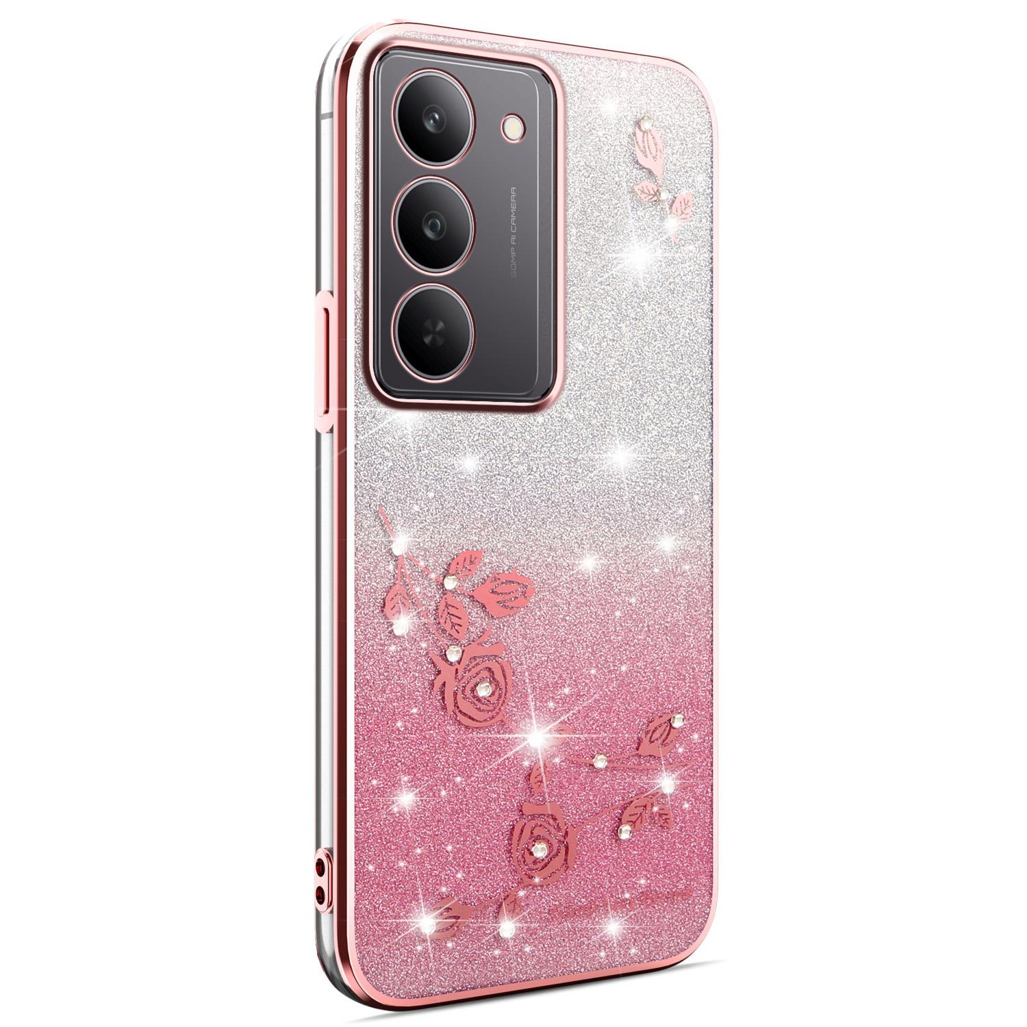 

KADEM For Realme V60 Pro 5G/14x (India) 5G Case Flower TPU Flexible Gradient Phone Cover Rose Gold