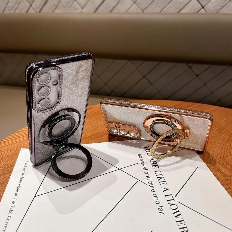 Luxury Magnetic Stand Shockproof Case For Samsung Galaxy A36 A56 A55 A35 A54 A34 A26 A25 A16 A15 A06 5G Glitter Diamond Cover