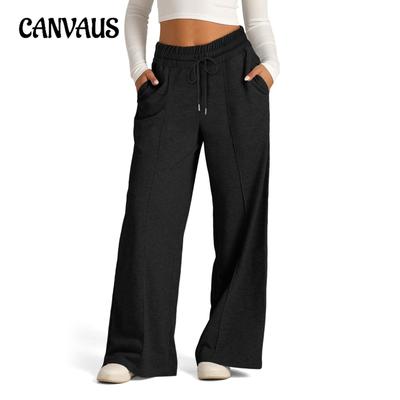 Herbst und Winter Übergröße Einfarbige Krawatte Seil Taille Mode Weites Bein Lässige Damen Lange Hosen Jogginghose