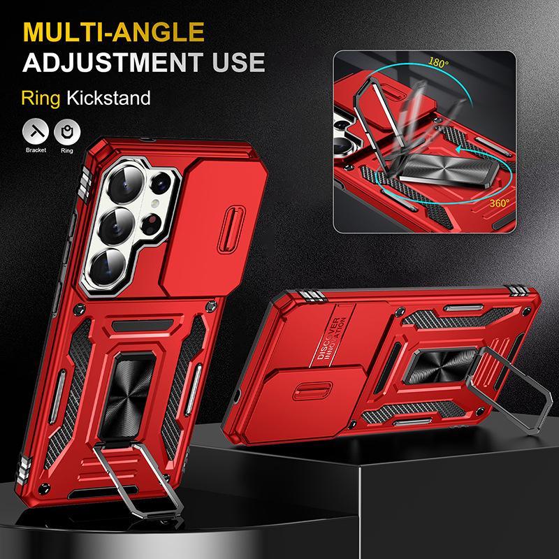 Case for Samsung S26 S25 S24 Plus Ultra Lens Sliding Window Protective Cover Full Coverage With Holder Kickstand Shock Proof