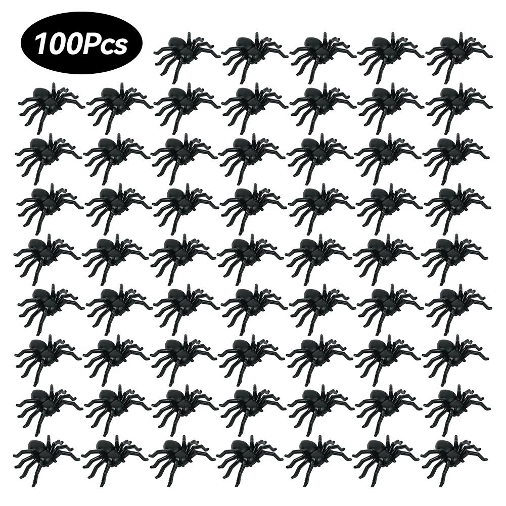 

100 шт. Хэллоуин пауки украшения маленькие черные светящиеся пластиковые пауки дом с привидениями паук украшения имитация хитрая игрушка 100Pcs чёрный