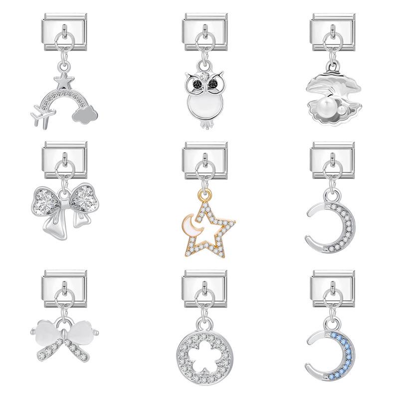 Modular Italian Steel Diamond Charm Bracelet - Personalized Handmade Jewelry Accessory