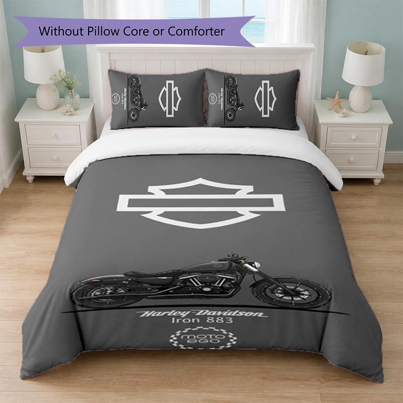 Harley-Davidson Print 3Pcs Duvet Cover Set 1 Duvet Cover and 2 Pillowcases Soft Bed Linen For Household Bedroom