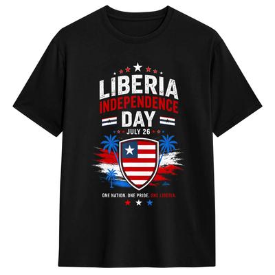 Liberia Independence Day July 26 Liberia Flag T Shirt for Men Pure Cotton Vintage T-Shirt Crewneck Tee Shirt Short Sleeve Tops