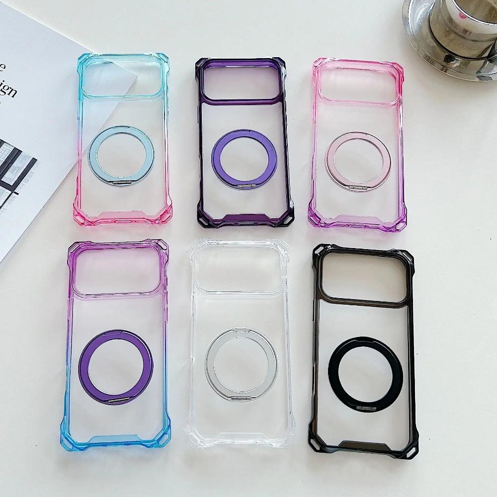 Fashion Gradient Airbags Clear Armor Case for IPhone 17Air 16 15 14 Plus 13 12 Pro Max Shockproof Metal Ring Stand Protect Cover