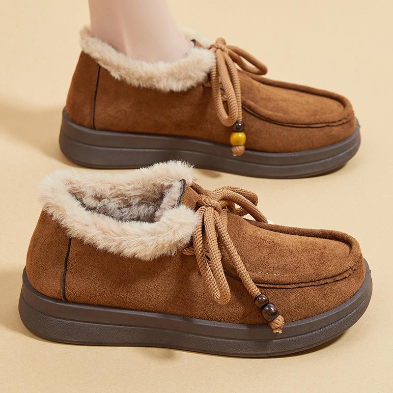 Women's Non-Slip Moccasin Shoes Snow Boots Warm Winter Warm Short Boots for Women Outdoor Fur Lined Faux Suede Fuzzy Fleece Lining Walking Shoes