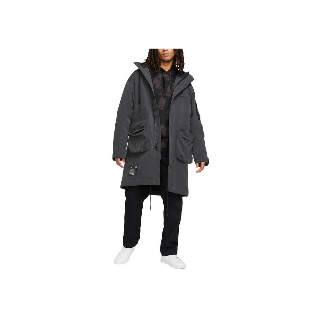 A Ma Maniere X Jordan Oversized Double Pocket Hooded Mid-Length Trench Coat Men Outerwear Grey DJ9757-010