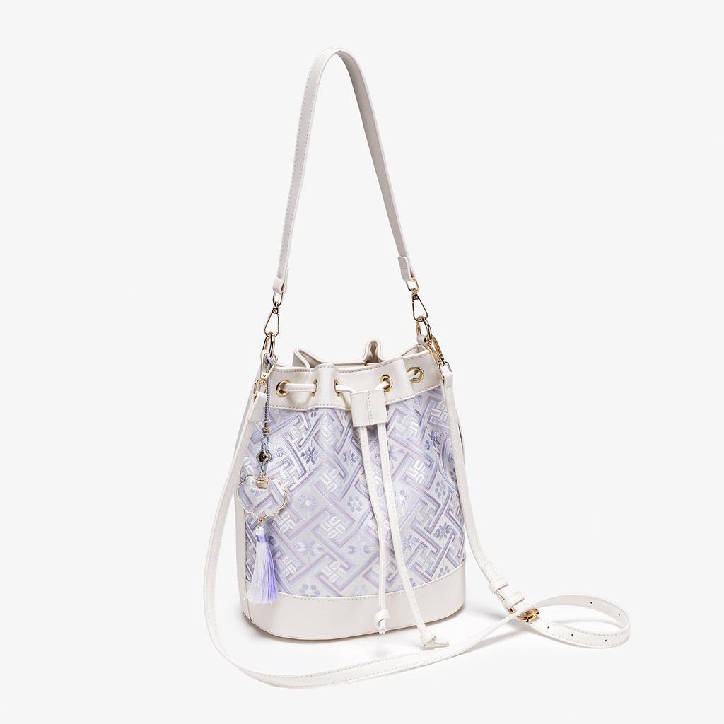 2026 Guangxi Zhuang Brocade Heritage Women's Large Capacity Soft Leather Bucket Tote