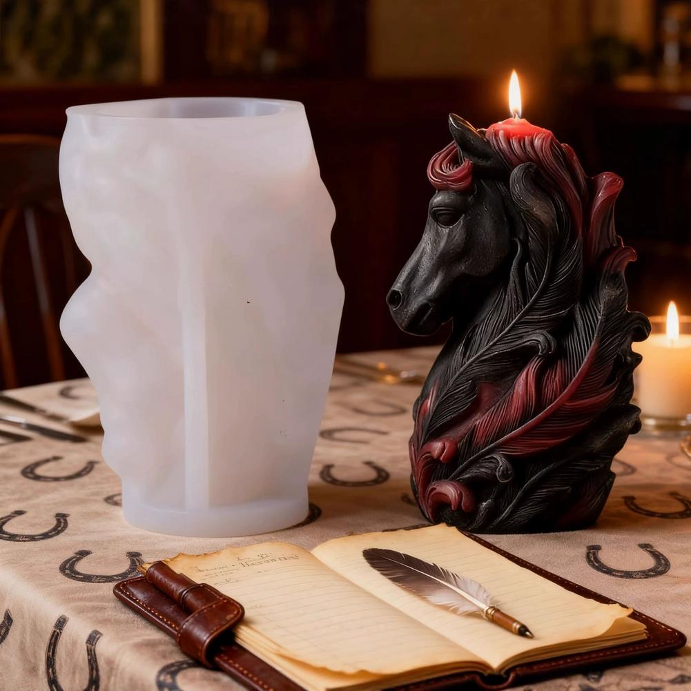 Mystical Red Feather Horse Head Silicone Mold with Exquisite Pegasus Feathers and Mane Details, 3D DIY Handmade Candle Mold