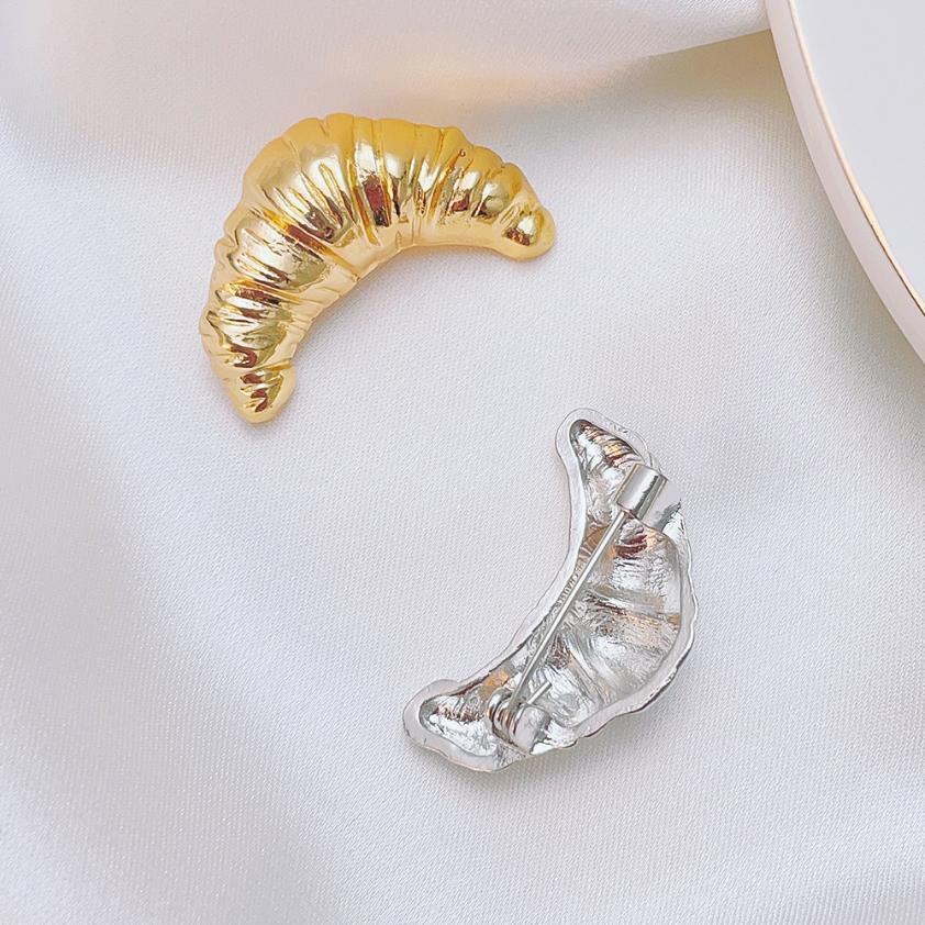 Modne broszki croissant dla par unisex, metalowe przypinki w kolorze złotym i srebrnym, moda koreańska, biżuteria vintage, prezenty, akcesoria