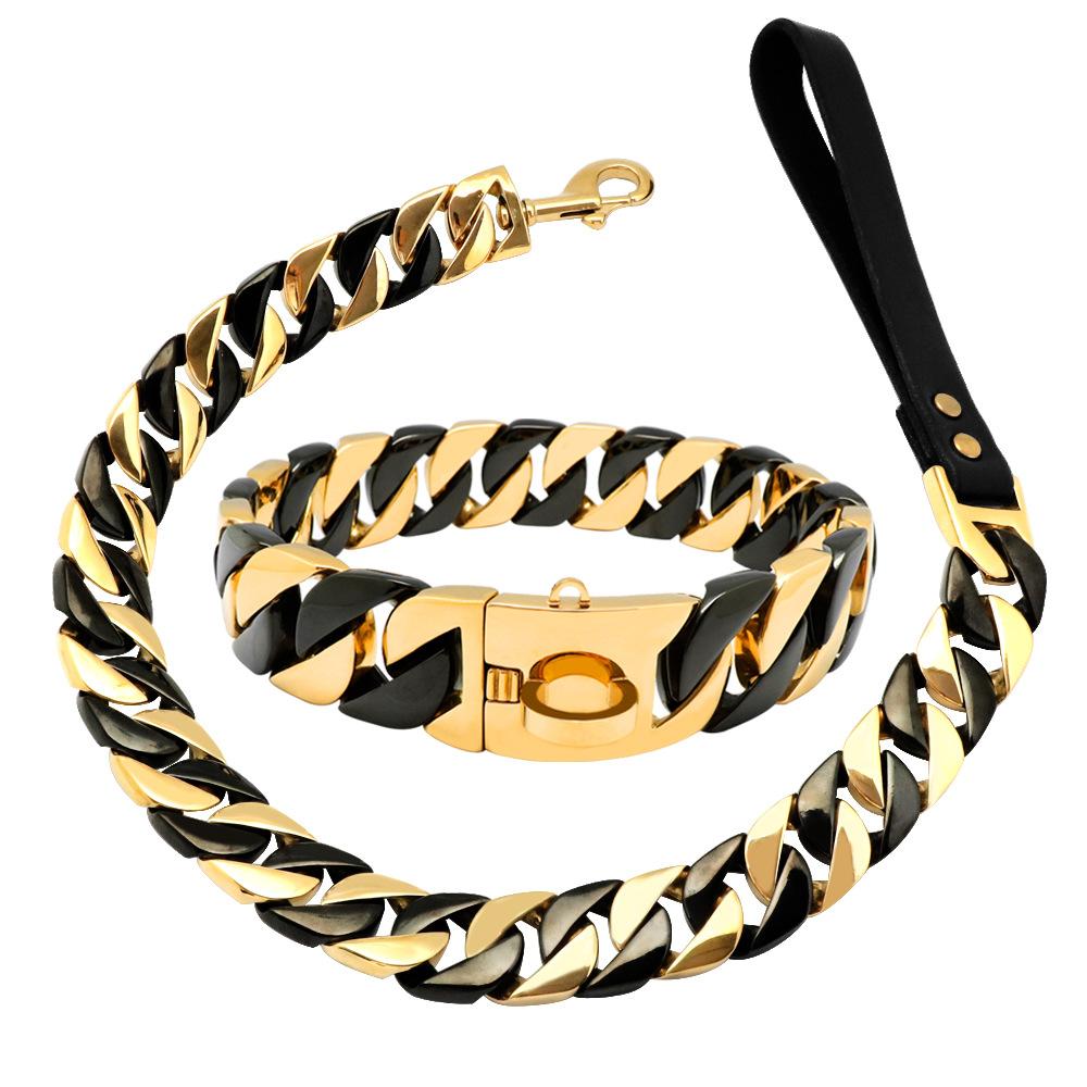 32Mm Stainless Steel Gold Black Leash Dog Chain Titanium Steel Leash Bully Bulldog