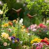 Bird Garden Stakes Set of 2 Iron Soil Insert Pieces for Pots, Flower Rows and Lawn Edges with Aged Brown Yard Form for Home Use Daily