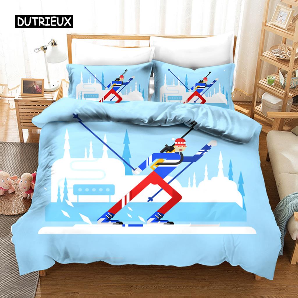 Ski Bettbezug Mikrofaser Extremsport Thema Einzelbettwäsche Winter Sport Ski Schnee Berglandschaft Queen King Bettdeckenbezug