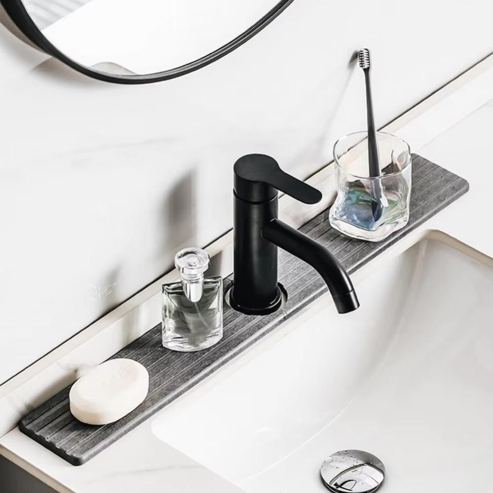Anti-slip Diatom Mud Faucet Absorbent Pad Stripes Pattern Groove Bathroom Sink Tray  Kitchen