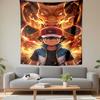 Ash Ketchum with Charizard Fire Flames Pokemon Trainer Wall Tapestry Legendary Fire Dragon Anime Decor for Kids Game Room Gift