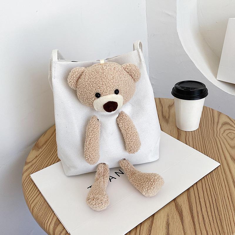New Female Student Crossbody Versatile Shoulder Canvas Bag Female Popular Cute Bear Bag